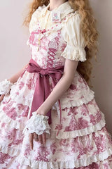 Rose Red [Grape Moon Almanac] Sleeveless Multi-Layered Printed Ruffled Bow Adjustable-Length Sweet Lolita Jsk Dress - Product - 8
