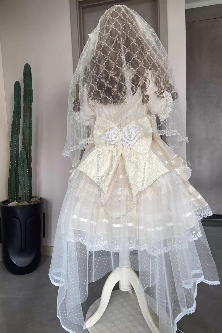 Ivory Jewel Ballet Doll Ruffle Hanayome Bowknot Lace Sweet Elegant Lolita Dress - Product - 2