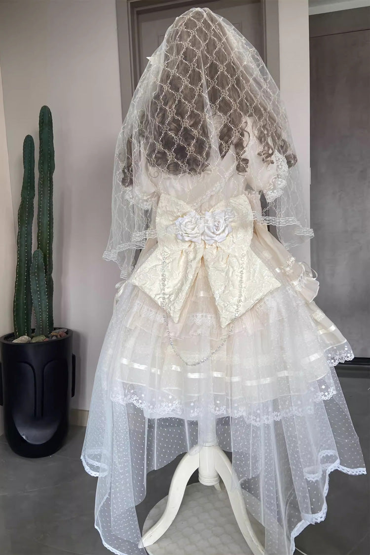 Ivory Jewel Ballet Doll Ruffle Hanayome Bowknot Lace Sweet Elegant Lolita Dress - Product - 2