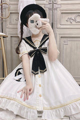 Chest Cross Striped Short Sleeve Gothic Lolita Dress - Product - 2