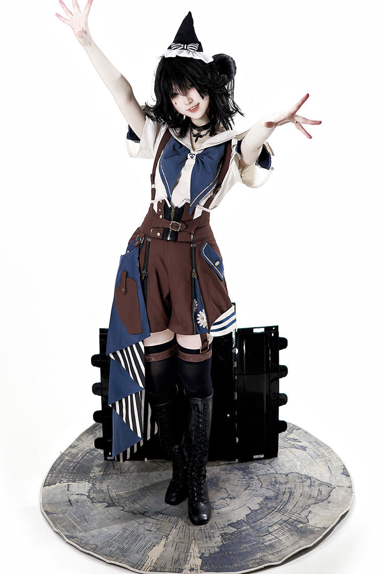 Brown [Inventor of Wonderful Equipment] Ouji Punk Cool Lolita Bib Shorts - Product - 8