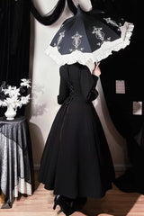 Black [Astrea] Long Puff Sleeves Slim Gothic Elegant Lolita Dress - Product - 6