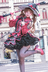 Black/Red [Showa Cake] Sleeveless Triple-Layered Ruffled Bow Lace-Up Witch Gothic Lolita Jsk Dress - Product - 9