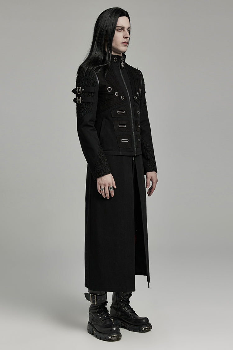Black Stand Collar Detachable Versatile Men's Punk Coat - Product - 3