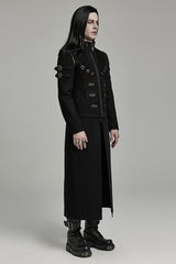 Black Stand Collar Detachable Versatile Men's Punk Coat - Product - 3