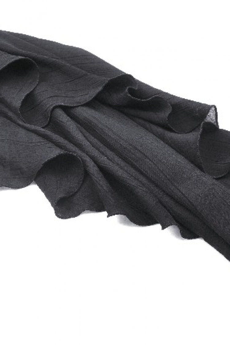 Black Ruffled V Collar Cross Ornament Long Trumpet Sleeves Pleated Women's Gothic Top - Product - 16