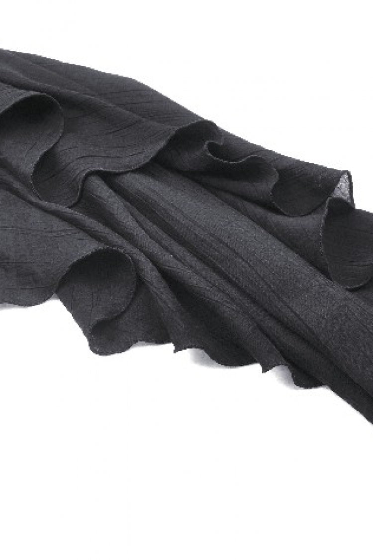 Black Ruffled V Collar Cross Ornament Long Trumpet Sleeves Pleated Women's Gothic Top - Product - 16