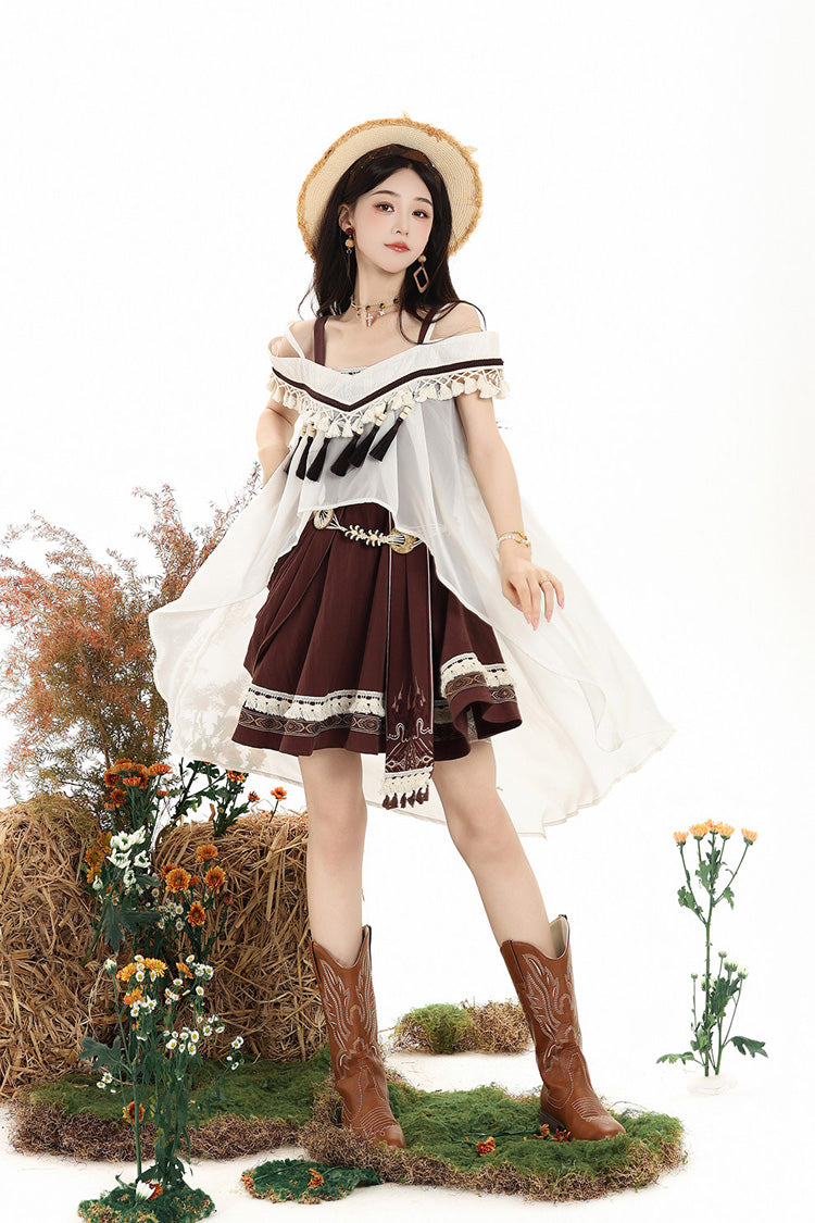 Brown [Dream of the Wilderness] Square Collar Sleeveless Embroidered Sweet Lolita Jsk Dress Set - Product - 2