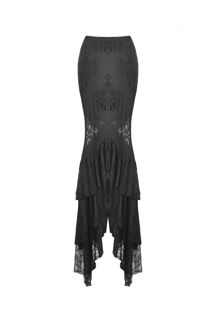 Black Women's Gothic Multi-Layered Lace Lace-Up Mermaid Maxi Skirt - Product - 3