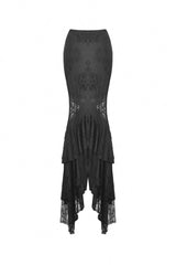 Black Women's Gothic Multi-Layered Lace Lace-Up Mermaid Maxi Skirt - Product - 3