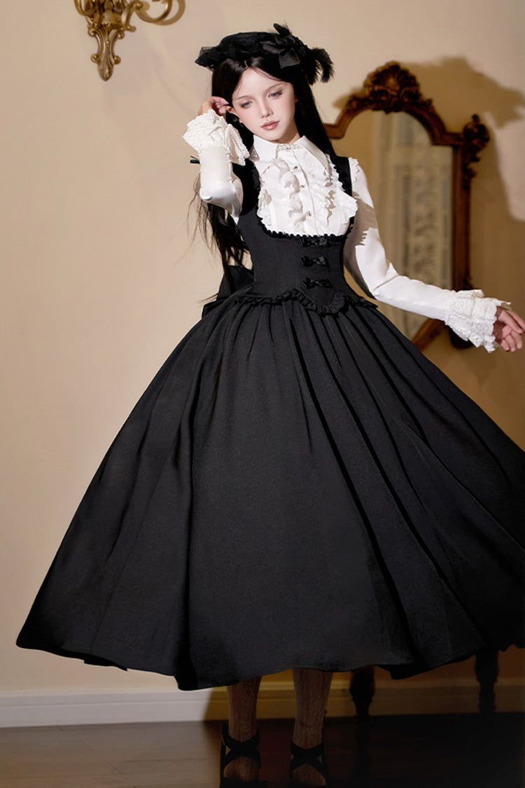 Black [Silent Words] Ruffle Bowknot Classic Lolita Jsk Push-Up Dress - Product - 6