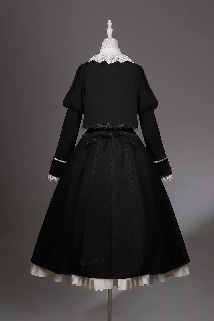 Black/White [Violin Variations] Ruffled Embroidered Gothic Lolita Jumper Dress Set - Product - 5