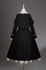 Black/White [Violin Variations] Ruffled Embroidered Gothic Lolita Jumper Dress Set - Product - 5