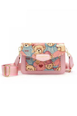 Bear Print Sweet Lolita Crossbody Bag 3 Colors - Pink - 4