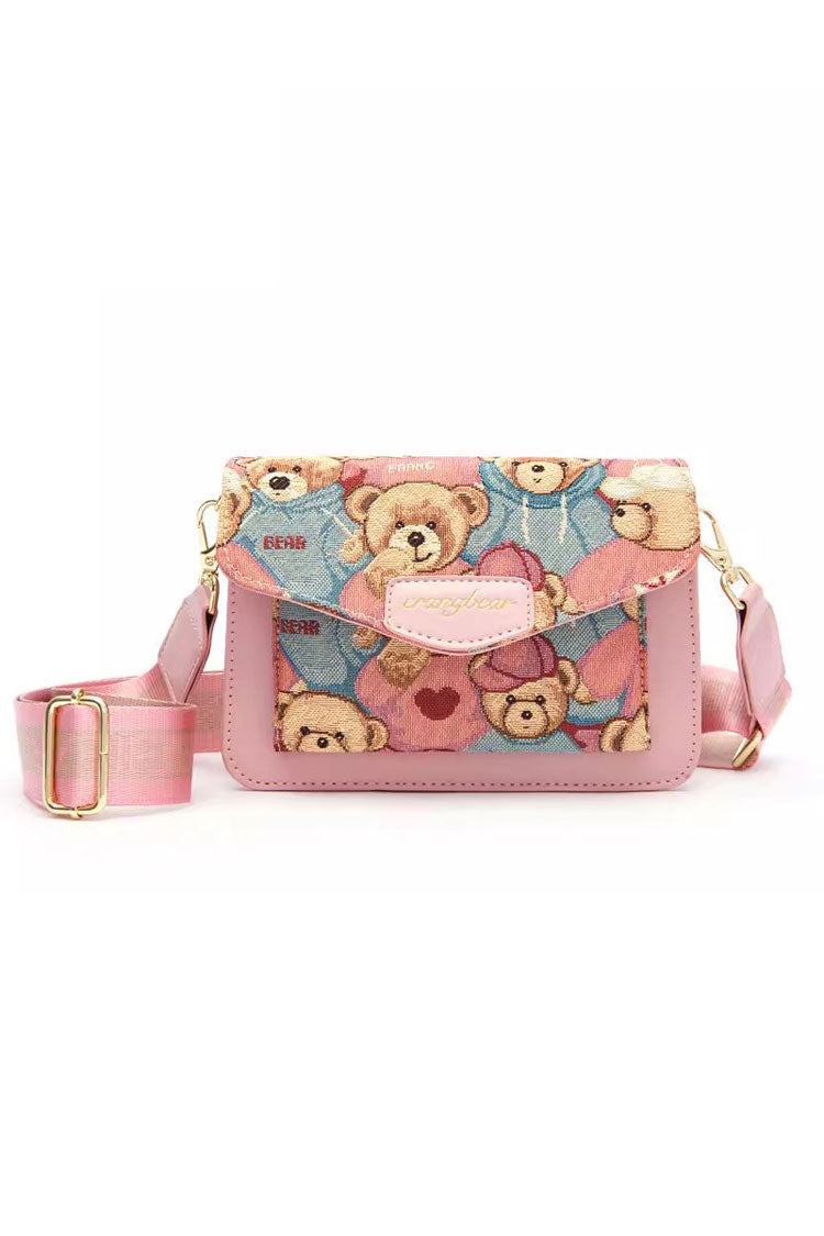 Bear Print Sweet Lolita Crossbody Bag 3 Colors - Pink - 4