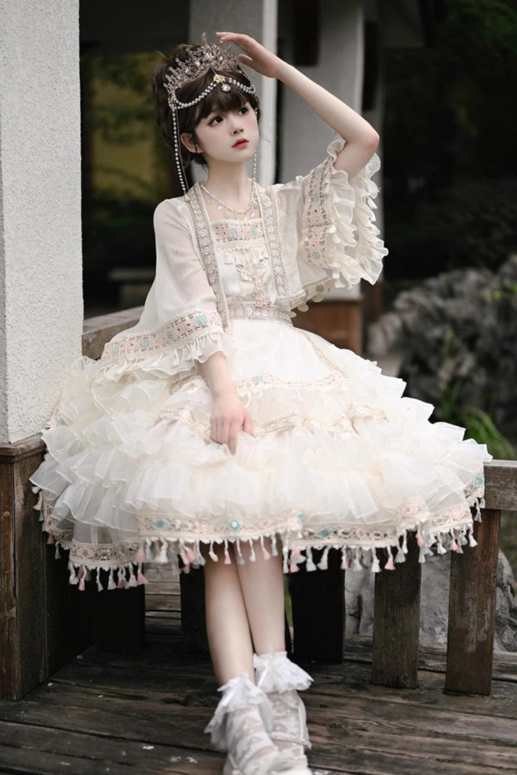 Apricot [Miao Girl] Multi-Layered Ruffle Bowknot Sweet Princess Lolita Chiffon Skirt Set - Product - 4