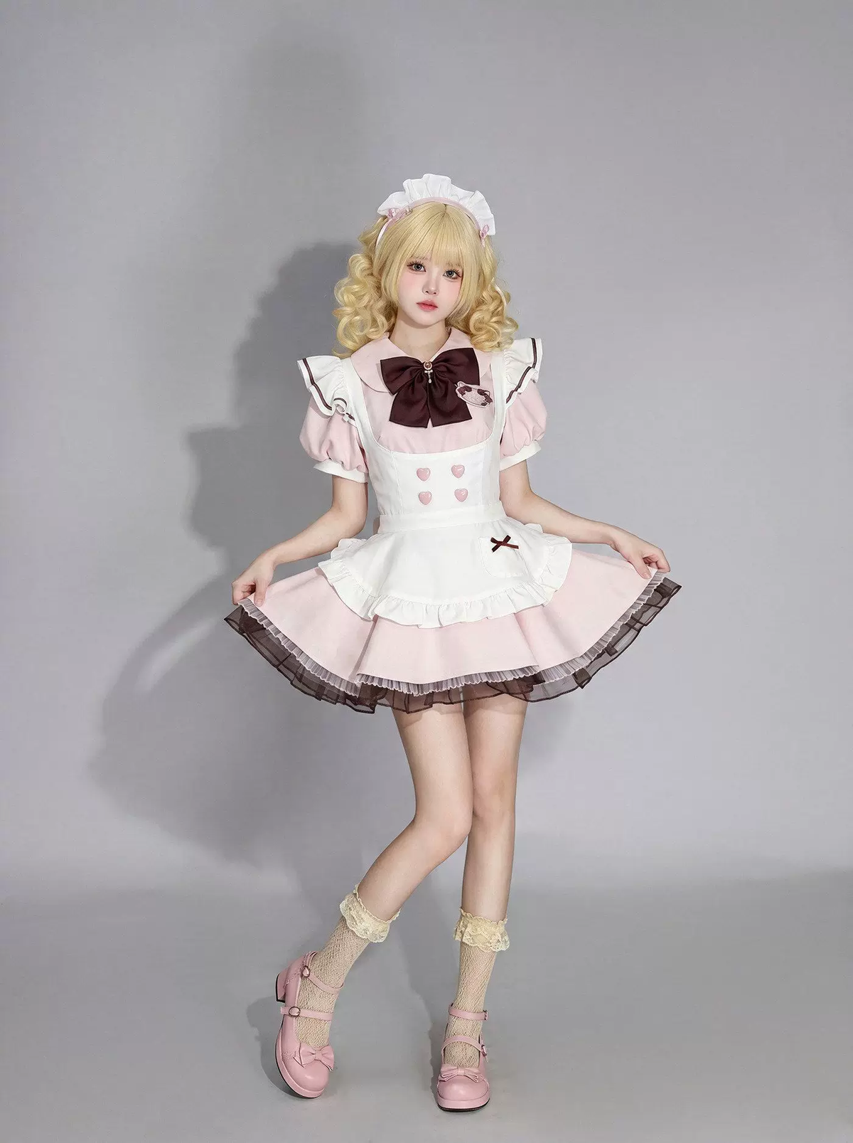 Cute Maid Lolita Dress with Heart Buttons and Bow Charm - view 5