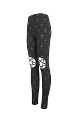 Black Print Hollow Women's Punk Leggings - Product - 7