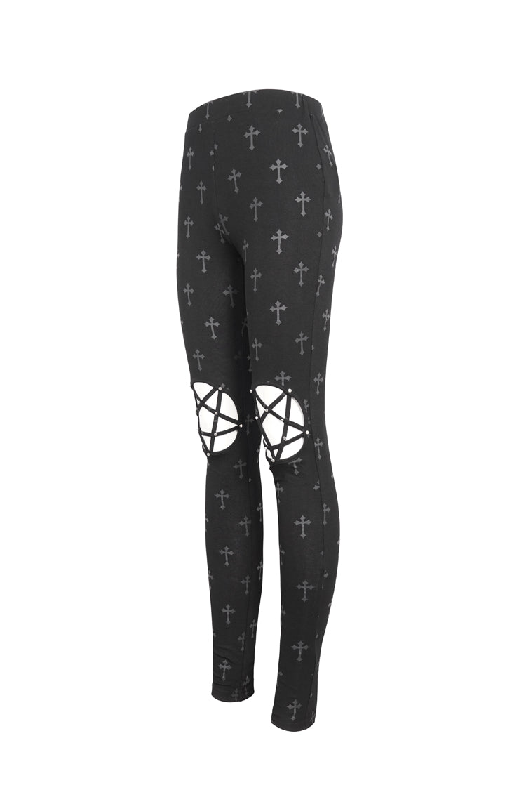 Black Print Hollow Women's Punk Leggings - Product - 7