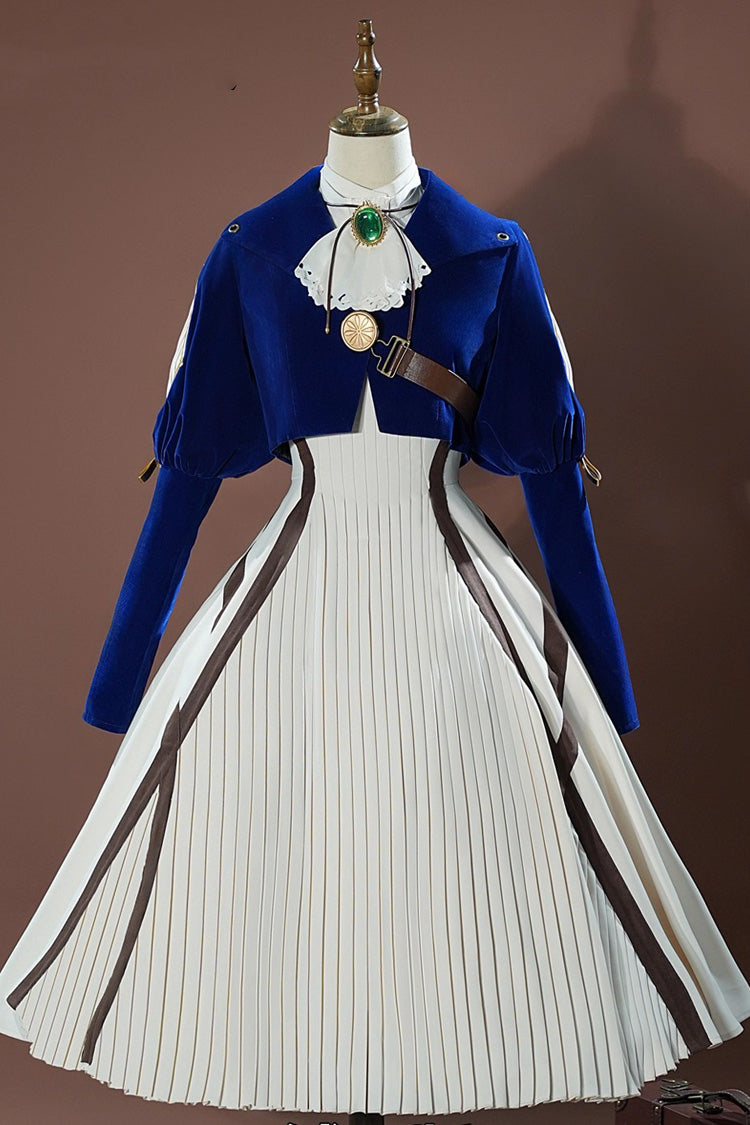 Blue/White Violet Evergarden Violet Cosplay Long Sleeves Cardigan Sweet Lolita Dress Set - Product - 4