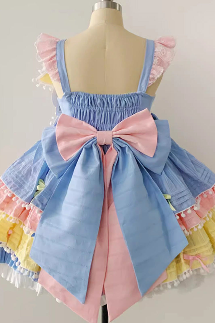 Yellow/Blue/Pink Cute Candy Bowknot Sweet Lolita Jsk Dress (Includes Pennant) - Product - 5