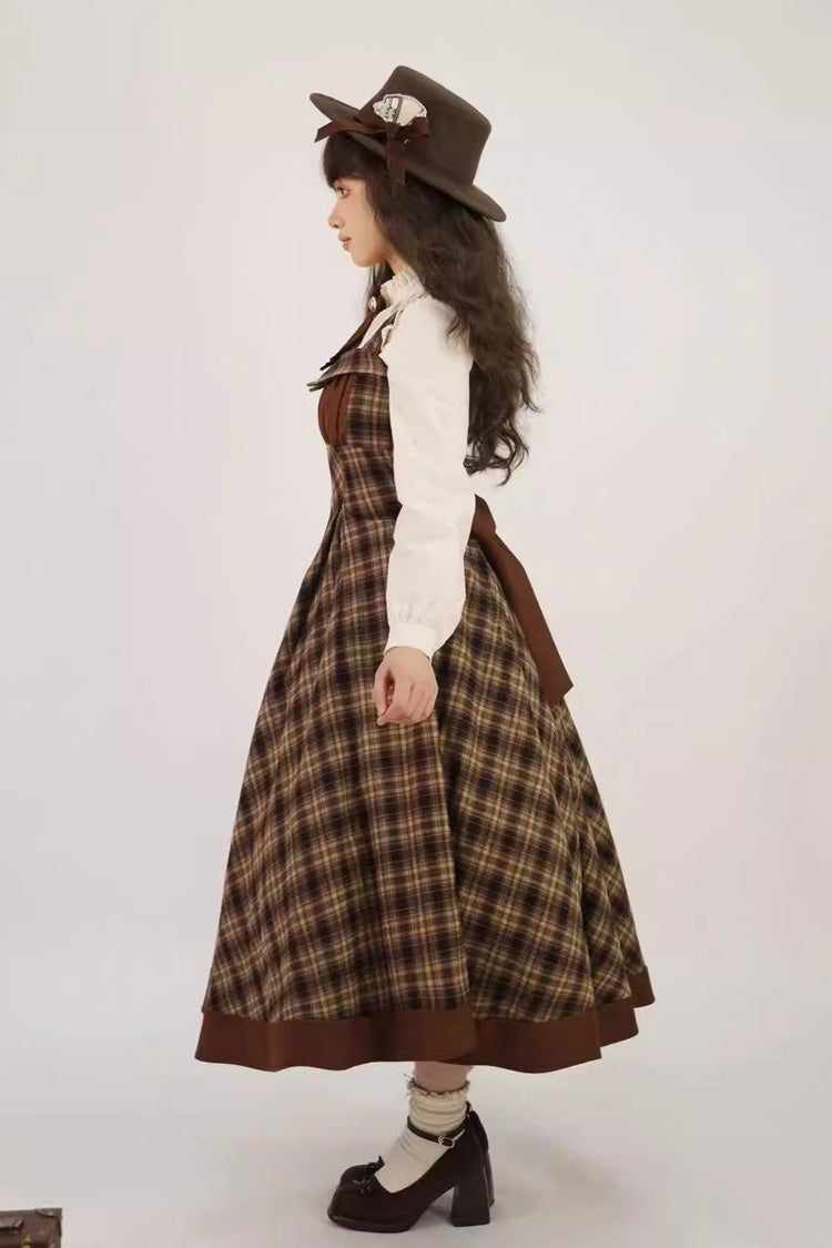 Brown [Broken Pocket Watch] Sleeveless Printed Spliced Detective-Style Classic Lolita Jsk Dress - Product - 4