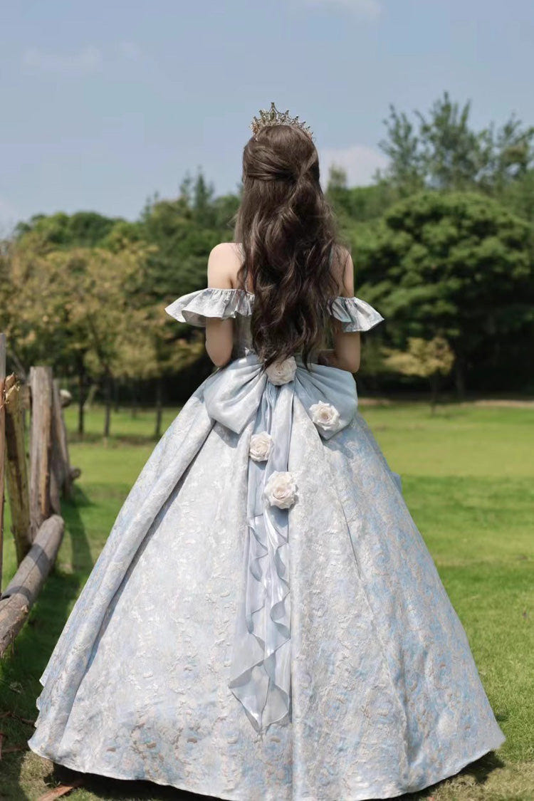 オフショルダー プリント 花嫁風 刺繍 リボン スウィートプリンセスロリータワンピース 2色 商品画像