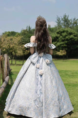 Off Shoulder Print Hanayome Embroidery Bowknot Sweet Princess Lolita Dress 2 Colors - Product - 12