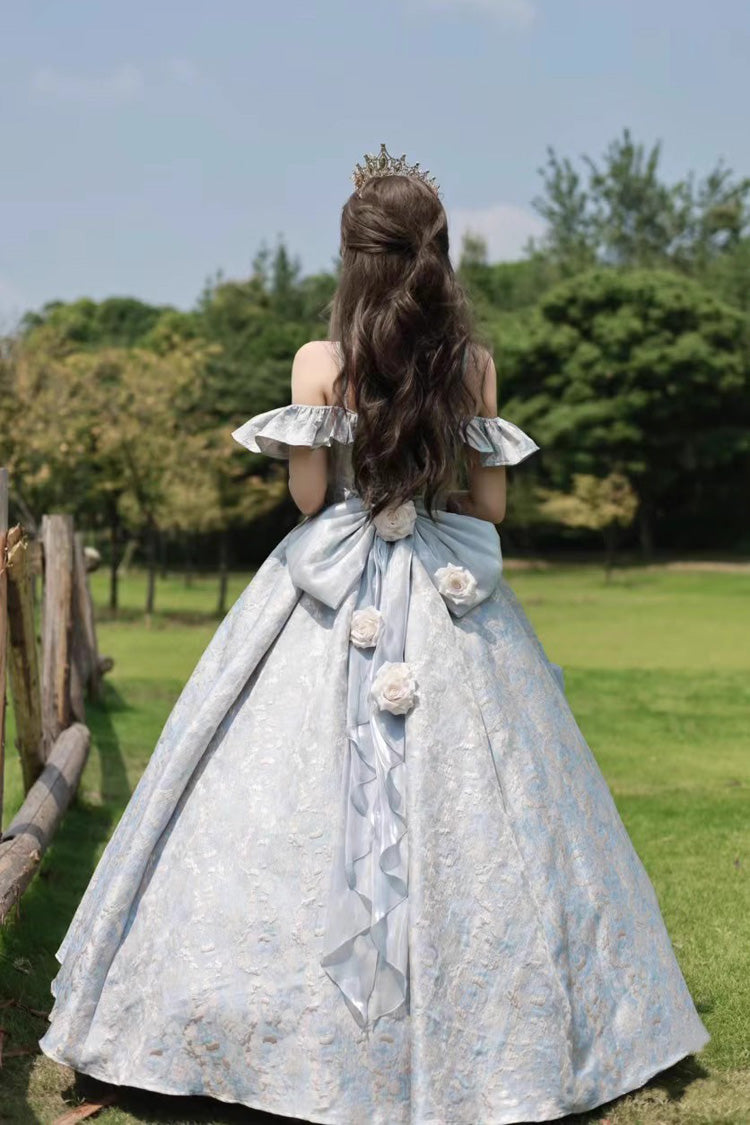 Off Shoulder Print Hanayome Embroidery Bowknot Sweet Princess Lolita Dress 2 Colors - Product - 12
