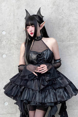 Pure Black Little Devil Sexy Princess Slim Gothic Lolita Strapless Tiered Dress - Product - 8
