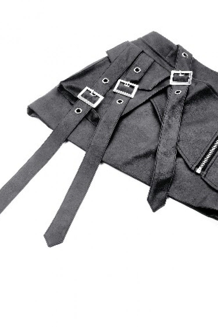 Black Faux Leather Straps Zippered Women's Punk Short Skirt - Product - 12