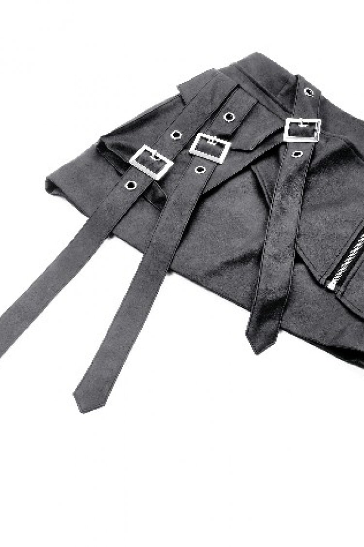 Black Faux Leather Straps Zippered Women's Punk Short Skirt - Product - 12