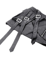 Black Faux Leather Straps Zippered Women's Punk Short Skirt - Product - 12