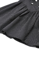 Black/White Striped Ruffled Lace Stand Collar Bow Long Sleeves Lace-Up Women's Gothic Lolita Graduation Dress - Product - 22