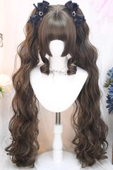 Hazelnut Ash Brown Long Wavy Twin Ponytails Sweet Lolita Wig Set - Hazelnut-Ash-Brown - 1