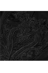 Black Big Round Collar Front Chest Decals Long Sleeve Back Waist Lace-Up Frill Hem Plus Size Women's Gothic T-Shirt - Product - 8