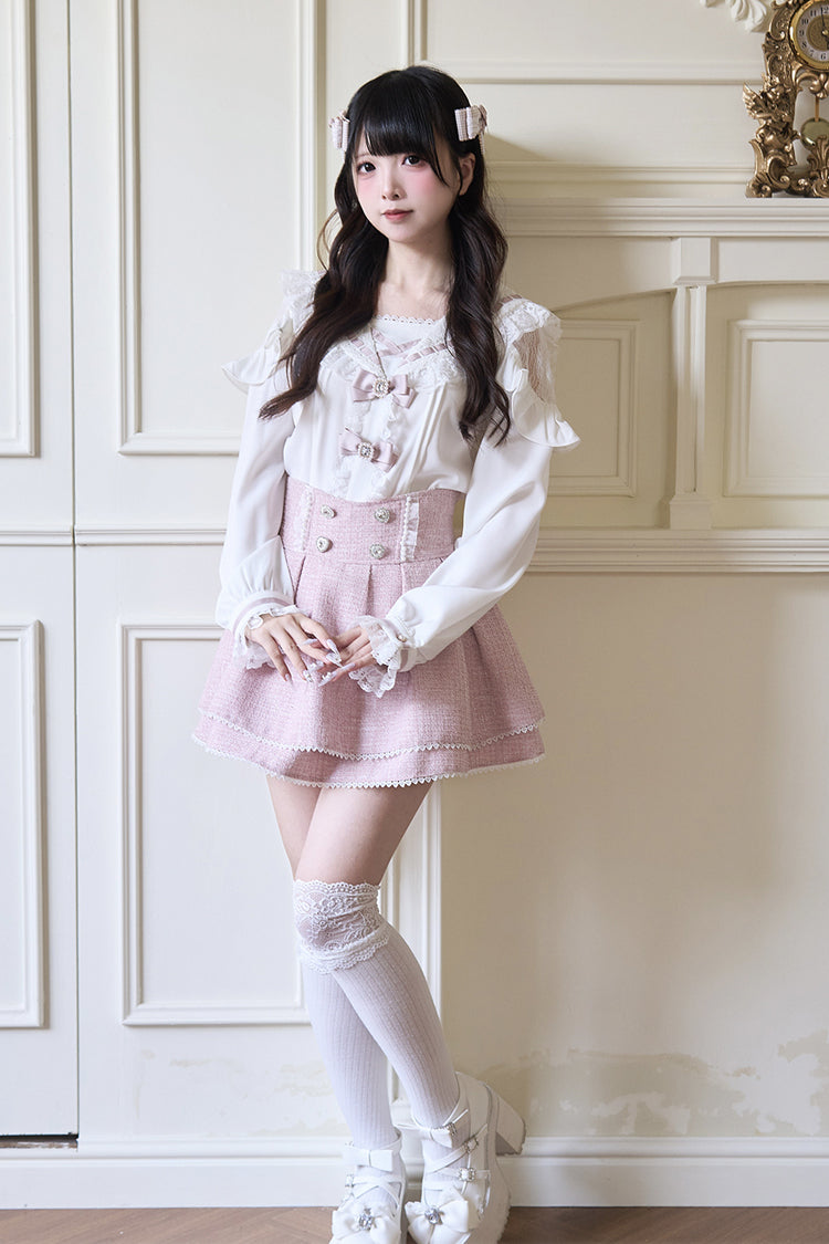 Jirai Kei Navy Collar Long Sleeves Bowknot Lace Sweet Japanese Blouse 3 Colors - Product - 7