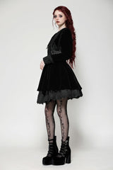 Black Long Sleeves Lace Women's Gothic Velvet Short Dress - Product - 8