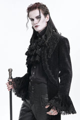 Black Stand Collar Swallow-tailed Long Sleeves Lace Men's Gothic Jacket - Product - 4