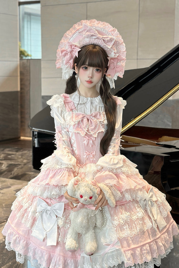 Sakura Love Multi-Layered Jacquard Ruffle Embroidery Cardigan Bowknot Lace Sweet Gorgeous (Set) detail view 8