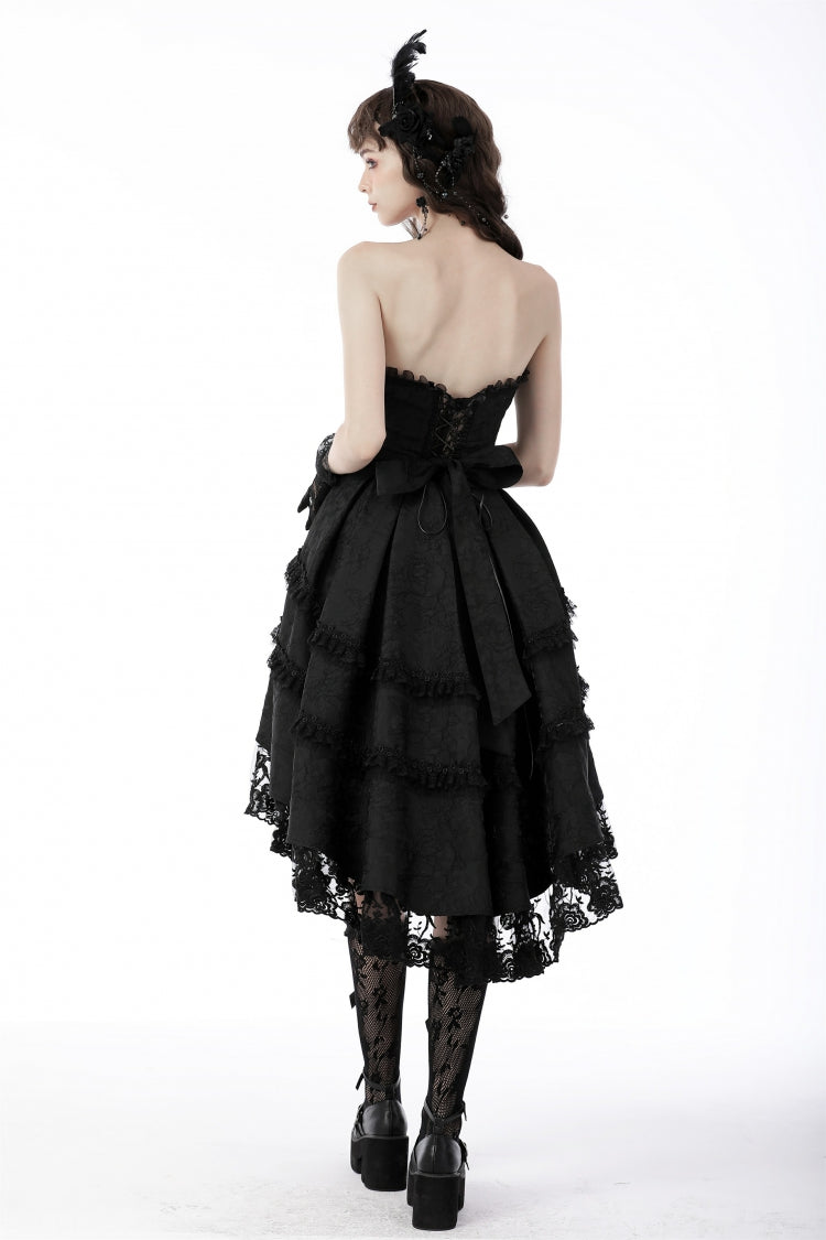 Black Sleeveless Lace-Up Women's Gothic Lace Multi-Layered High/Low Slip Wedding Graduation Dress - Product - 14