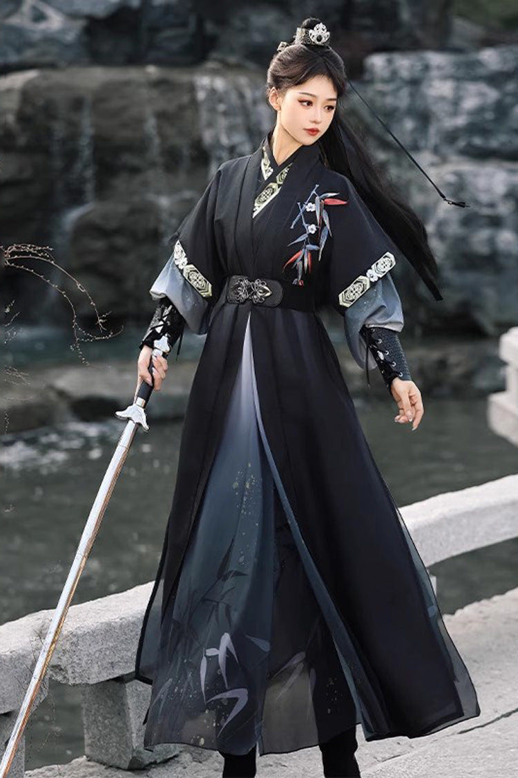 Black Knight-style Song Dynasty Cross-collared Gradient Embroidery Classic Vintage Hanfu Dress Set - Product - 3