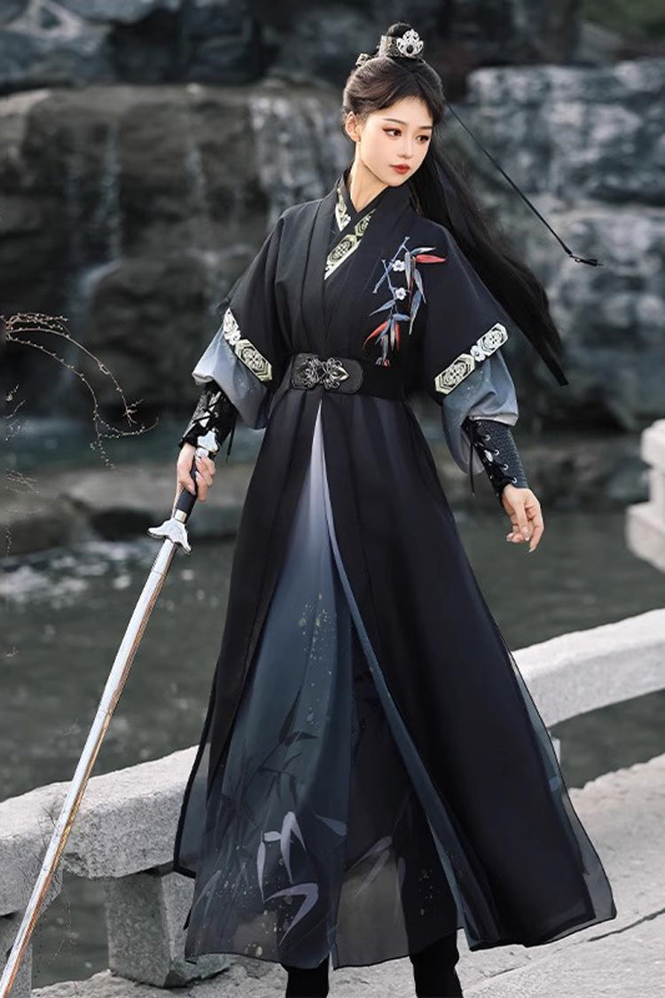 Black Knight-style Song Dynasty Cross-collared Gradient Embroidery Classic Vintage Hanfu Dress Set - Product - 3