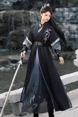 Black Knight-style Song Dynasty Cross-collared Gradient Embroidery Classic Vintage Hanfu Dress Set - Product - 3