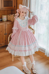 Toffee Bobo Long Sleeves Double Layer Print Ruffle Sweet Lolita Dress 2 Colors - Product - 8