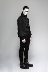 Black Stripes Long Sleeves Print Mens Gothic Blouse With Necktie - Product - 4