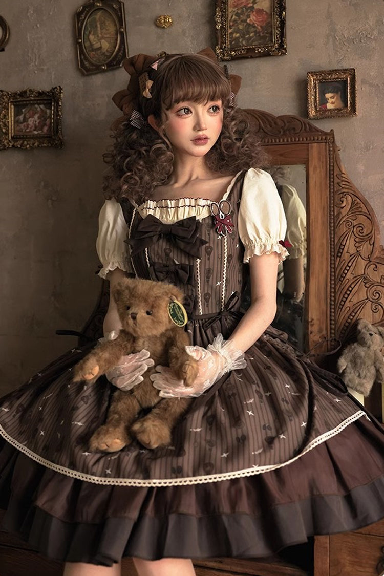 Brown Moro Coco [Hot Air Balloon] Print Ruffle Bowknot Sweet Elegant Princess Lolita Dress - Product - 11