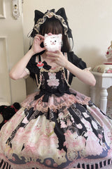 Rabbit Bear Wardrobe Print Ruffle Bowknot Sweet Lolita Dress 3 Colors - Product - 3