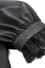 Black Point Lapel Collar Short Puff Sleeves Women's Gothic Blouse with Removable Rosette Cravat - Product - 20