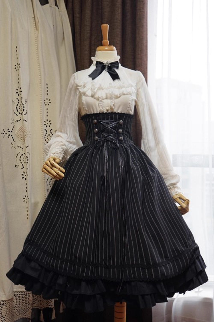 White Stand Collar Long Sleeves Ruffle Classic Elegant Lolita Blouse - Product - 3